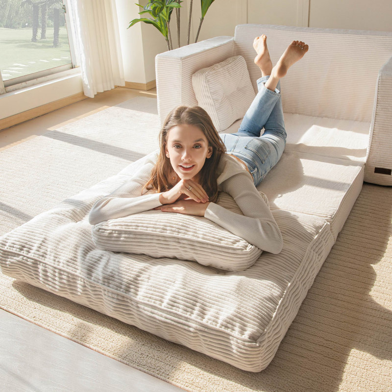 Canapé Bean Bag, causeuse de plancher, H 29,5 po x l 55,5 po x P 32 po, Velours côtelé beige