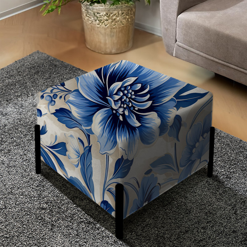 Repose-pieds carré en filigrane de motif victorien bleu cobalt II