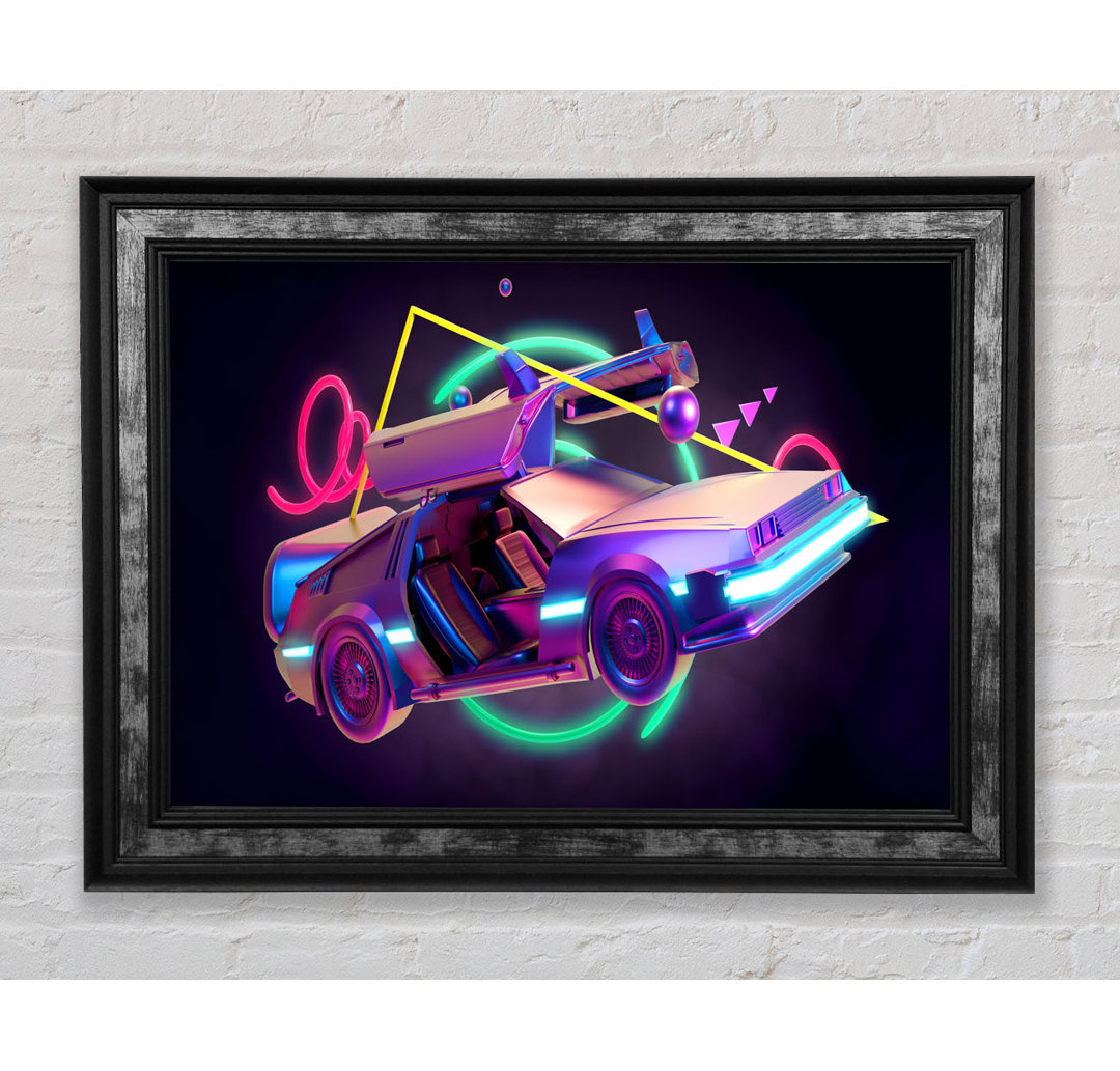 Delorean Car Neon - Einzelner Bilderrahmen Kunstdrucke