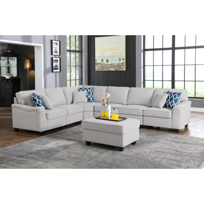 Canapé modulaire en L gris clair de 7 po avec repose-pieds et repose-pieds Leo