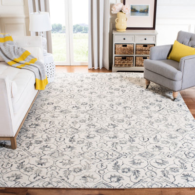 Tapis floral en laine touffeté à la main Pimentel