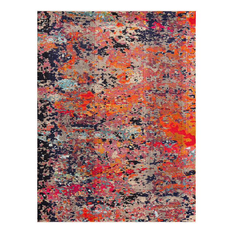 Washable Abstract Indoor Rug, Rectangle 7'10" x 10'