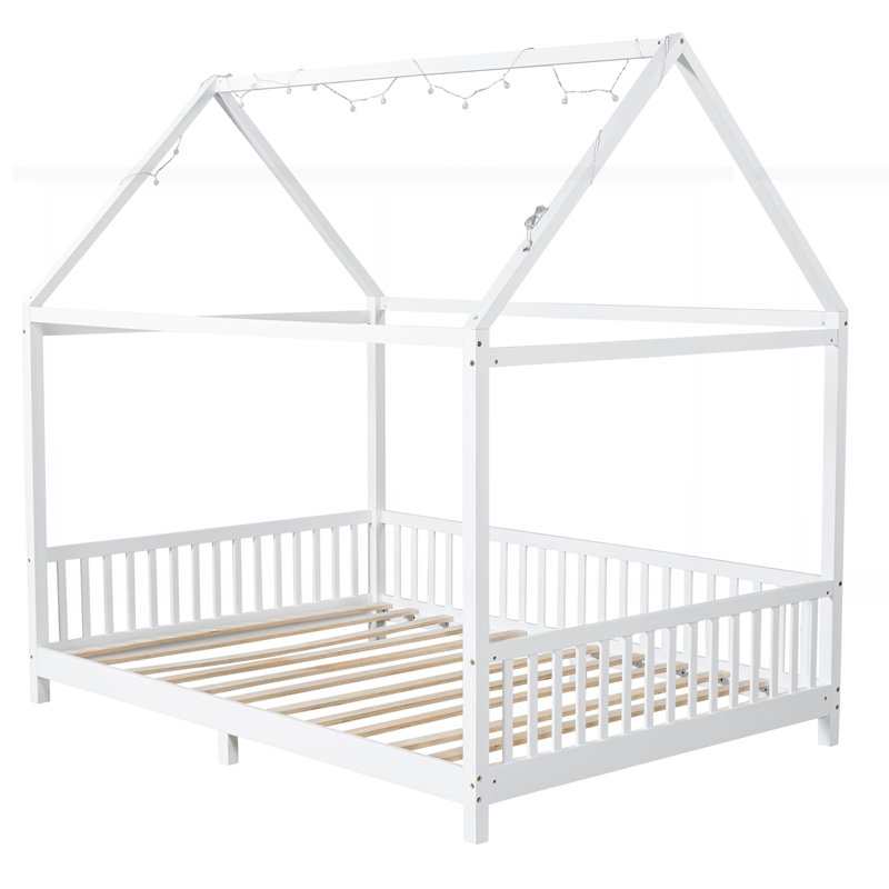 Lit en bois avec garde-corps et DEL, Double