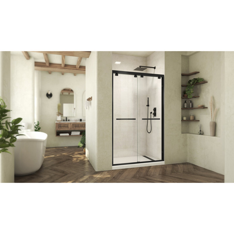 Abbey 48 in. Matte Black Frameless Sliding Shower Door