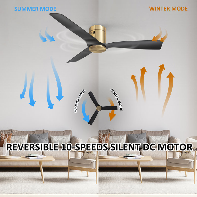 Ventilateur de plafond encastré à 3 pales 52 po sans lumière Gargan, Noir et or
