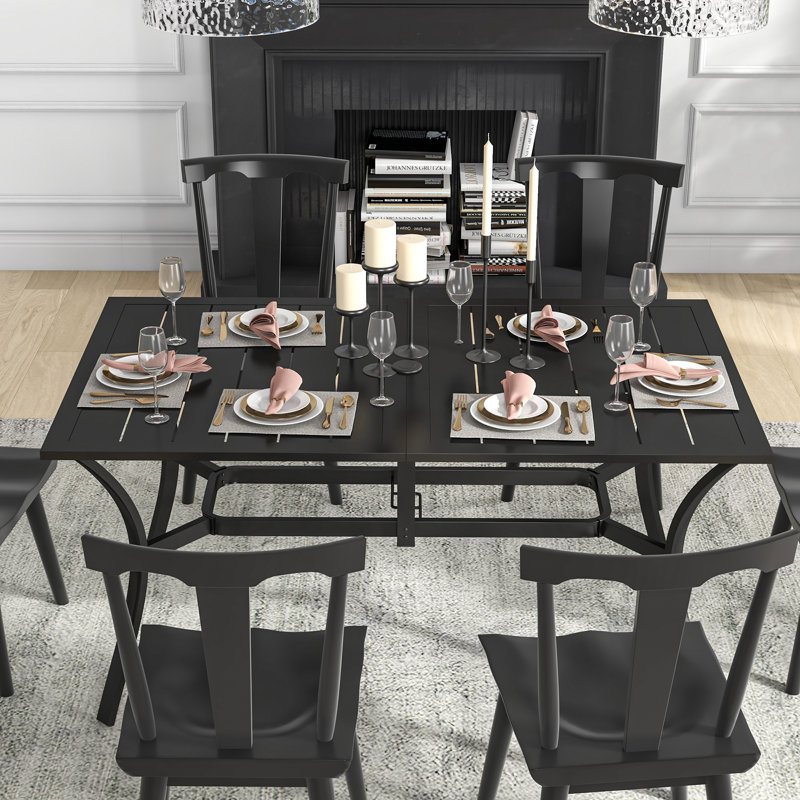 Amatucci Rectangle Garden Table with Parasol Hole 150cm x 90 cm Black