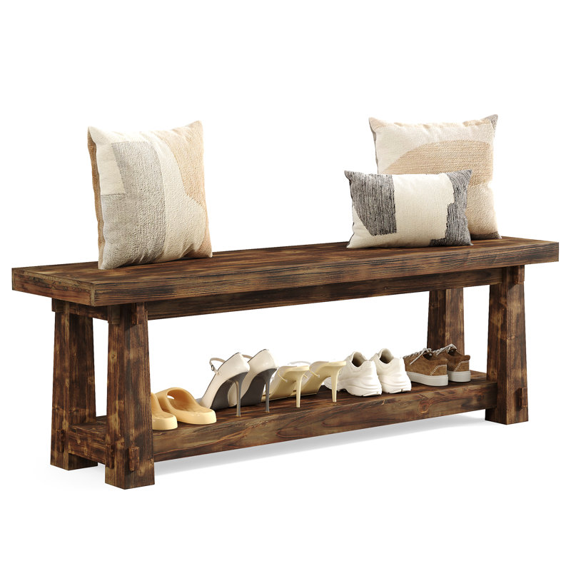 Solid Wood Storage Bench, Dark Brown