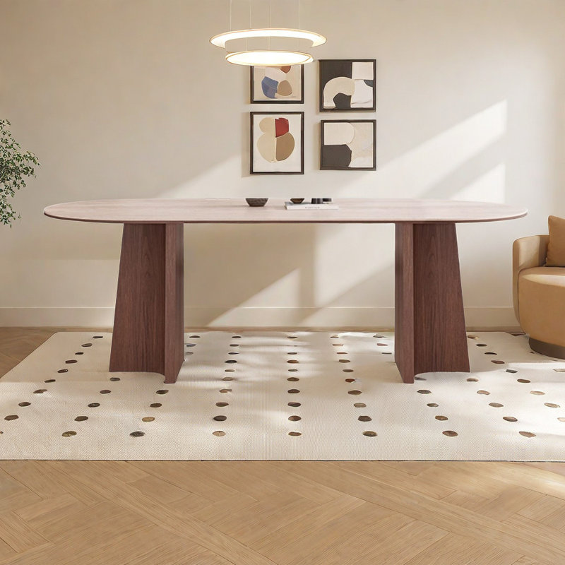 Oval Minimalist Dining Table Oval Solid Wood Base Dining Table, 29.5"H x 55.1"L x 31.4"W
