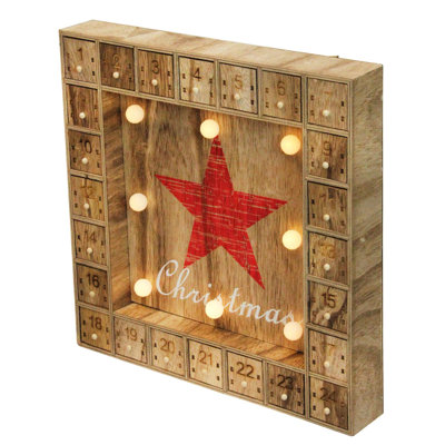 14" Pre-Lit Brown and Red LED Advent Calendar Christmas Wall Decor