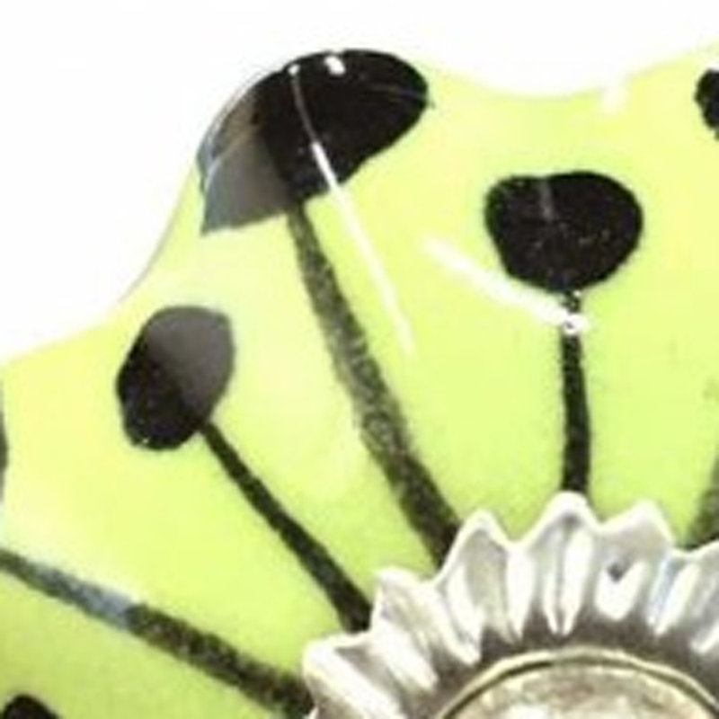 Ensemble de douze poignées de tiroir en céramique florales jaunes, vertes et argentées