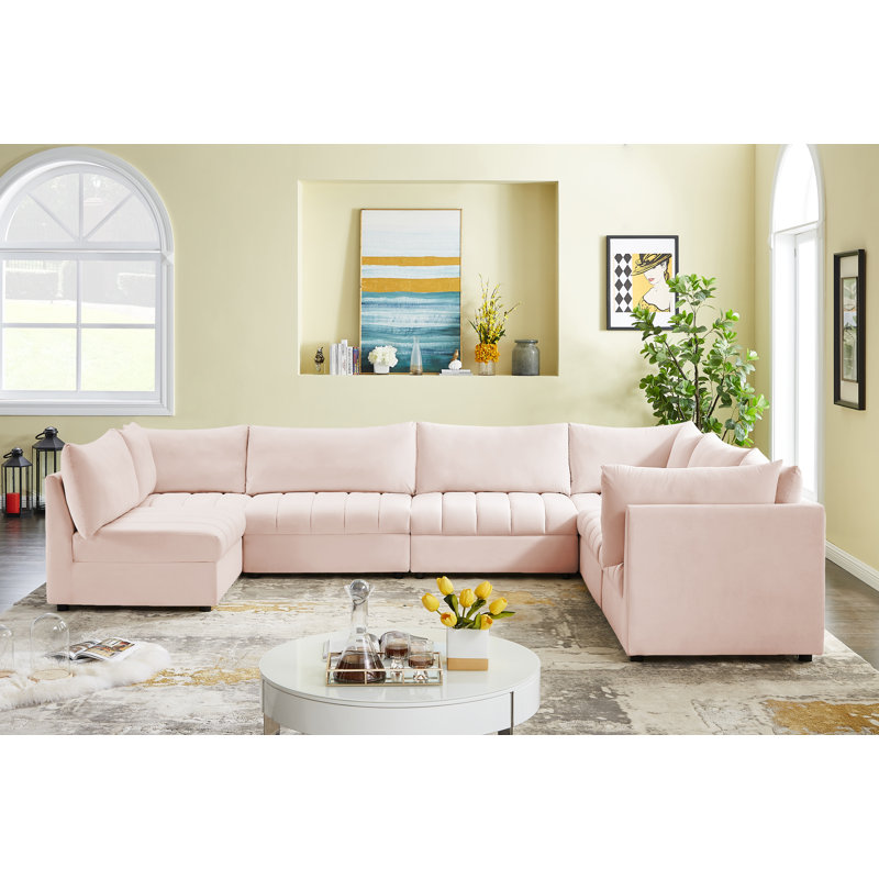 Ensoll Velvet U-Shaped Sectional Reversible, Pink Velvet