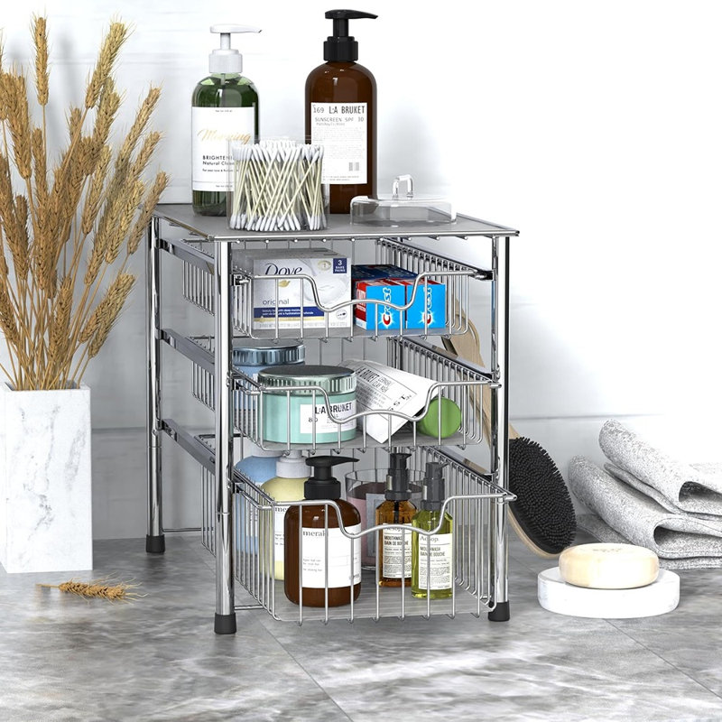 Stackable 3-Tier Sliding Basket Organizer Drawer, Chrome