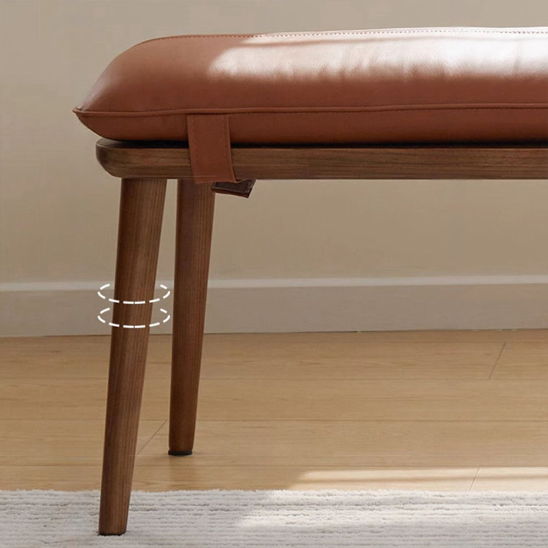 Banc rembourré en cuir massif brun, H 17,72 po x l 39,37 po x P 14,96 po