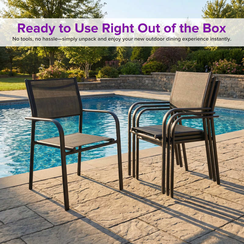 9 - Pieces Aluminum Metal Patio Stackable Dining Sling Chair Set With Extendable Rectangular Table , 8