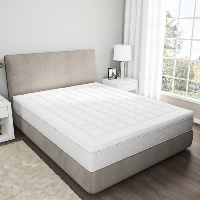 Plymouth Home Queen Size Mattress Topper - Down Alternative Hypoallergenic Fiber-Filled Cushioned Pillowtop Pad with Microfiber Cover
