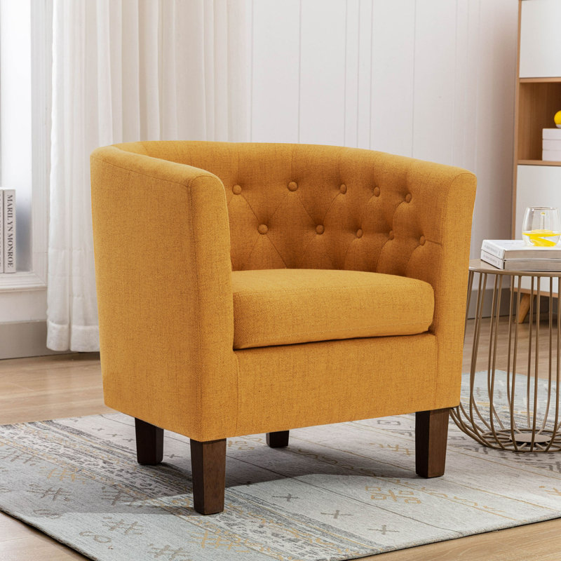 Cecille Barrel Accent Chair with Rubberwood Legs, Orange