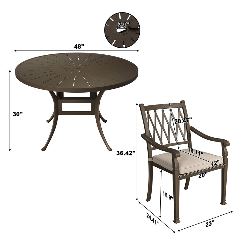 4 - Person Patio Dining Set with Round Table , Cushions Included, Beige