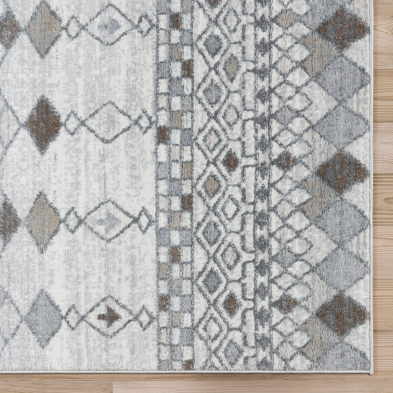 Gray and Beige Geometric Moroccan Polypropylene Area Rug 9' x 12'