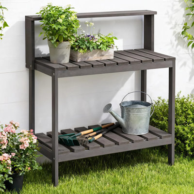 Outdoor Potting Bench, Stable Garden Table with Storage Shelves, All-Weather Patio Work Station,Moisture Resistant and Weather resistant,Gray