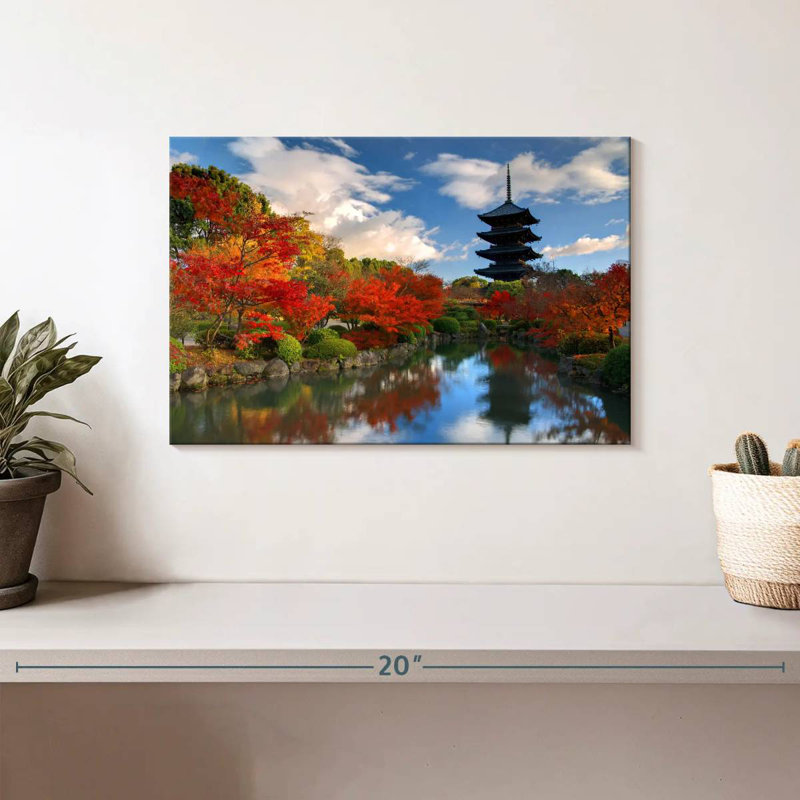 Paysage d'automne de la tour Sirci Toji, H 8 po x l 12 po