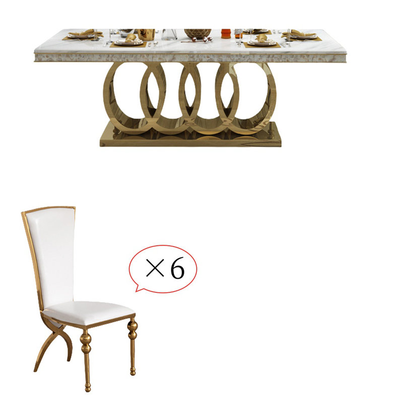 Luxury Modern Marble Rectangular Dining Table Sets, 30.7"H x 70.8"L x 35.4"W