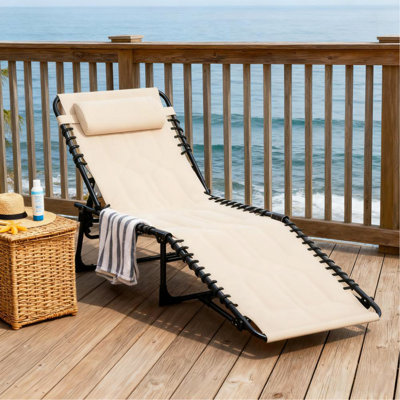 Fauteuil de bronzage inclinable pour l'extérieur, chaise longue pliante rembourrée, avec appui-tête pour la plage, la cour, le patio, la piscine