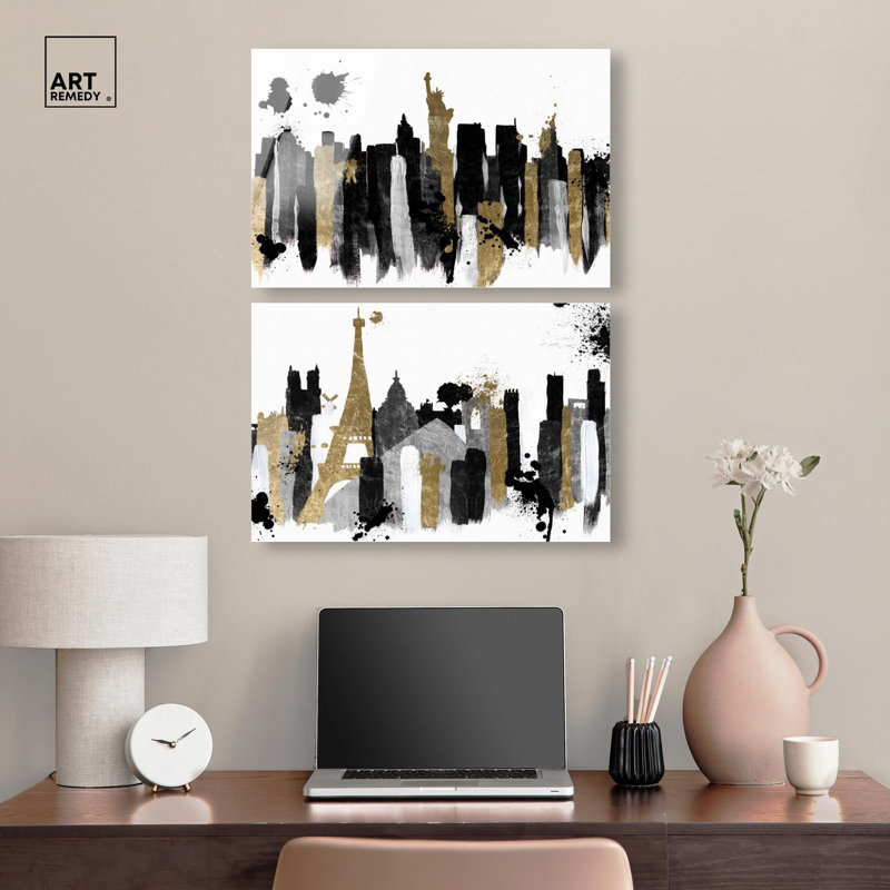 Décoration murale abstraite glamour New York Nights par Art Remedy, prête à être accrochée, H 16 po x l 24 po
