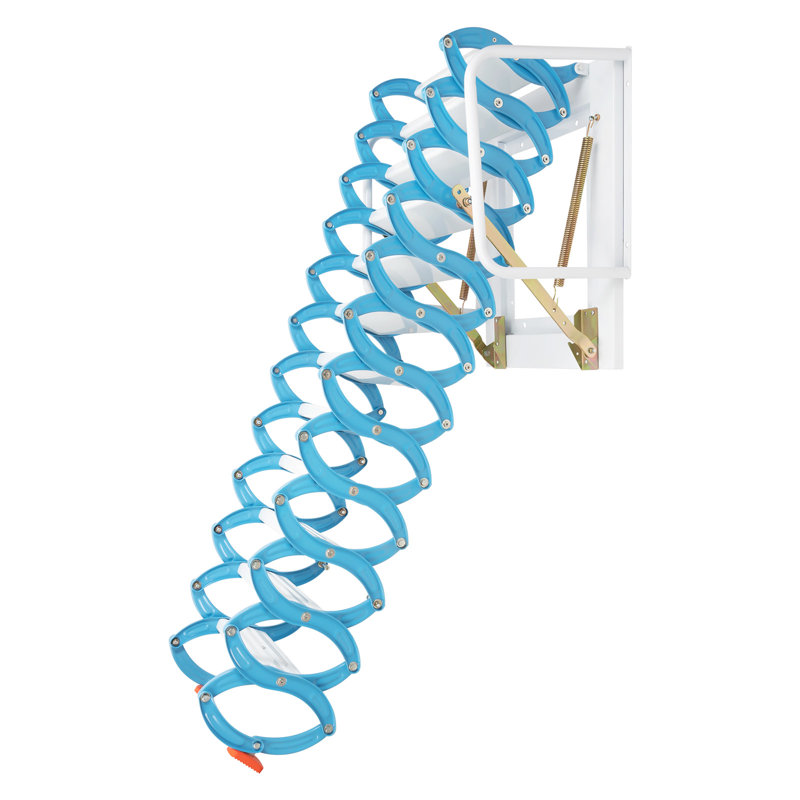 Pull Down 12 Steps Attic Stairs, Wall-Mounted Folding Stairs, Retractable Attic Ladder With Armrests