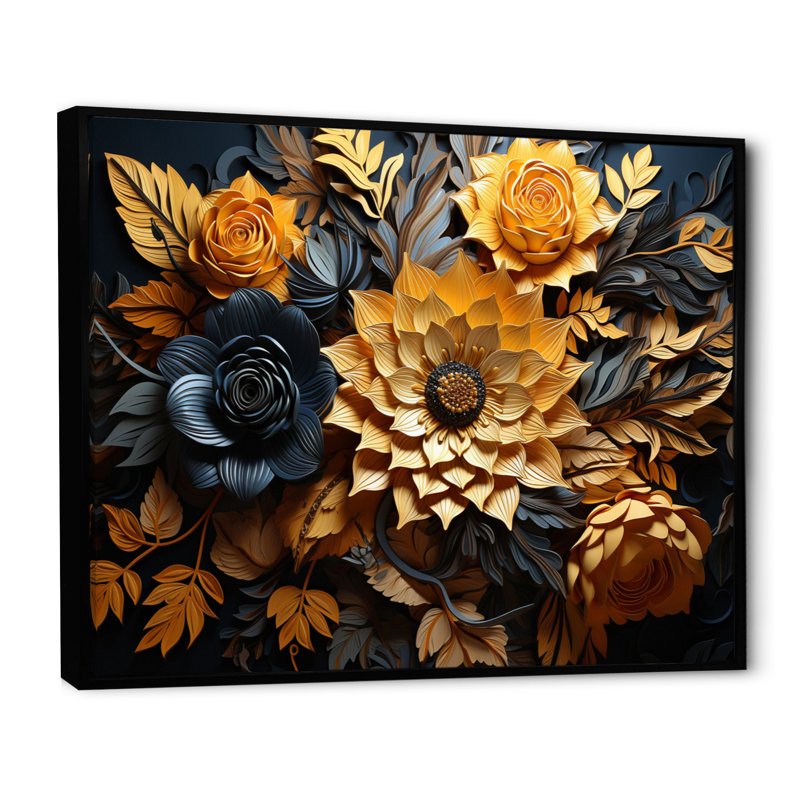 Fleur jaune contrastant beauté - impression, H 24 po x l 32 po x P 1 po, Cadre flottant noir