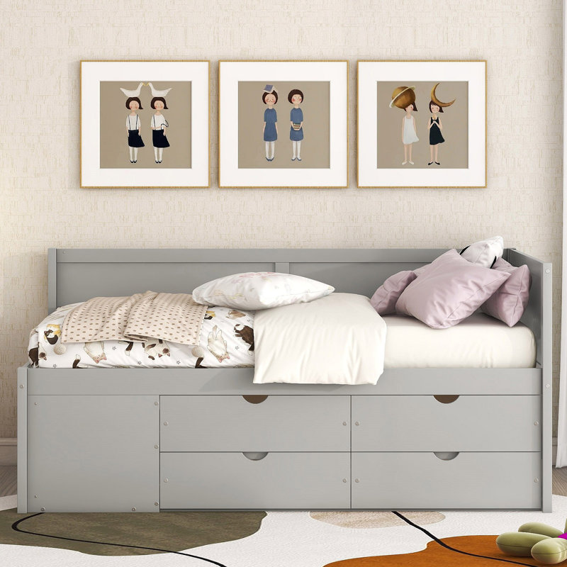 Lit de jour avec tiroirs et tablettes, Complet/Double, Blanc