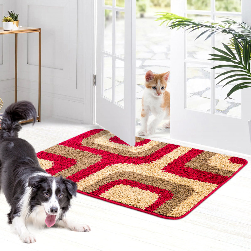Wobna Non-Slip Geometric Indoor Doormat, 32" W x 47" L, Burgundy