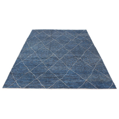 Tapis bleu foncé en laine nouvel âge unique 9 pi 0 po x 12 pi 1 po Celado