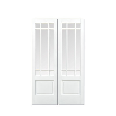 Downham Clear Bevelled Glazed Primed White Internal Door Pair