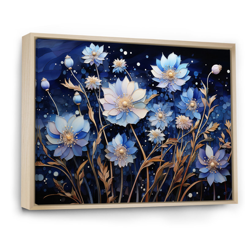 Blue Charm Cornflowers Pointillism II, reproduction d'art sur toile, H 30 po x l 40 po x P 1,5 po, Cadre naturel flottant