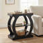 Table d'appoint moderne à 3 niveaux avec structure incurvée, table de bout étroite en bois pour le salon ou les petits espaces, chêne rustique et noir-1559252997