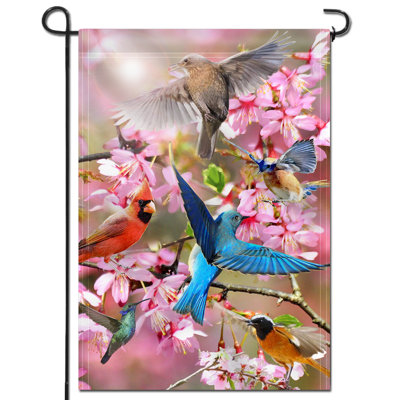 Flower and Bird Welcome 2-Sided Polyester 18 x 12.5 in. Garden Flag