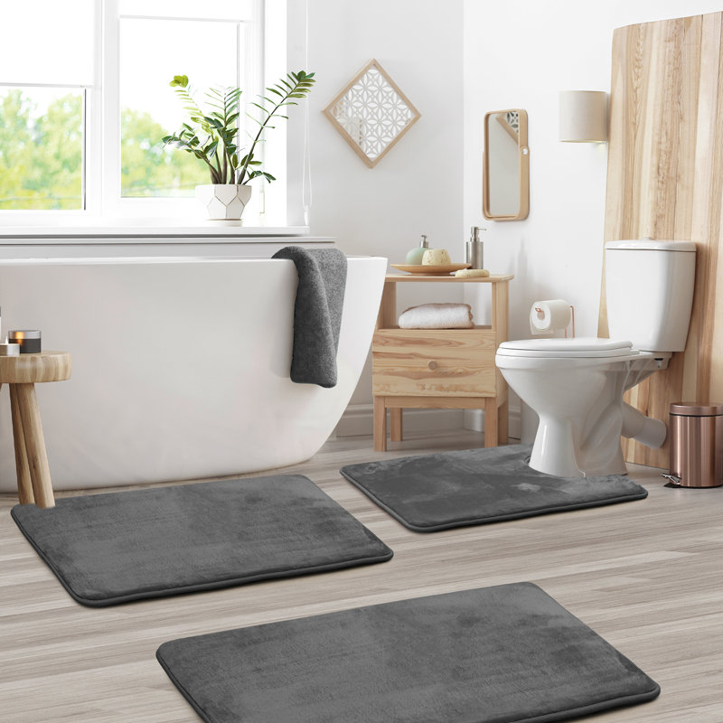 Aighan 3 Piece Ultra Soft and Absorbent Memory Foam Bath Rug Set with Non-Slip Backing, Gray