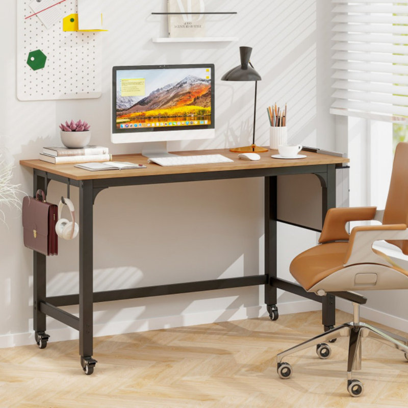 Poste de travail mobile 48 pouces avec 4 roulettes lisses, Brun rustique
