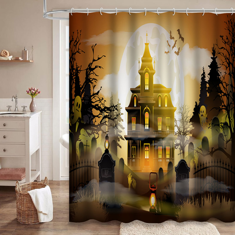 Rideau de douche d'Halloween avec 12 crochets, L 72 po x l 72 po