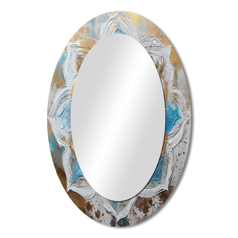 Blue And Gold Mandala I - Bohemian Oval Wall Mirror, 36" x 24"