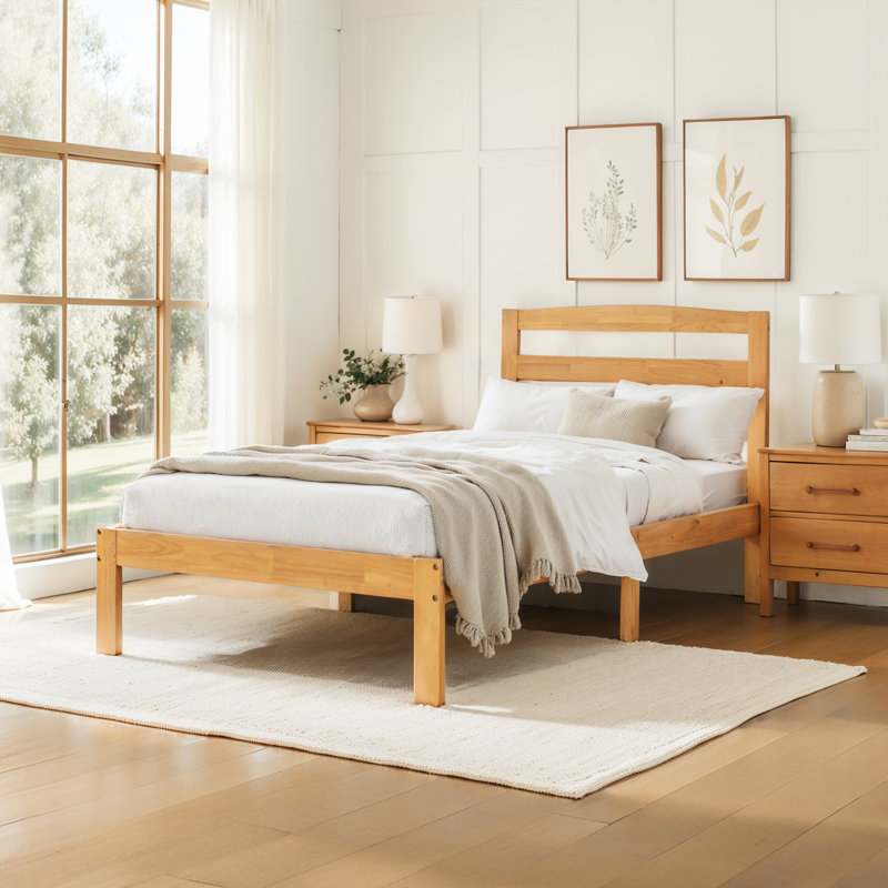 12 Inch Solid Wood Platform Bed Frame with Headboard, No Box Spring Needed and Easy Assembly, Natural, Twin