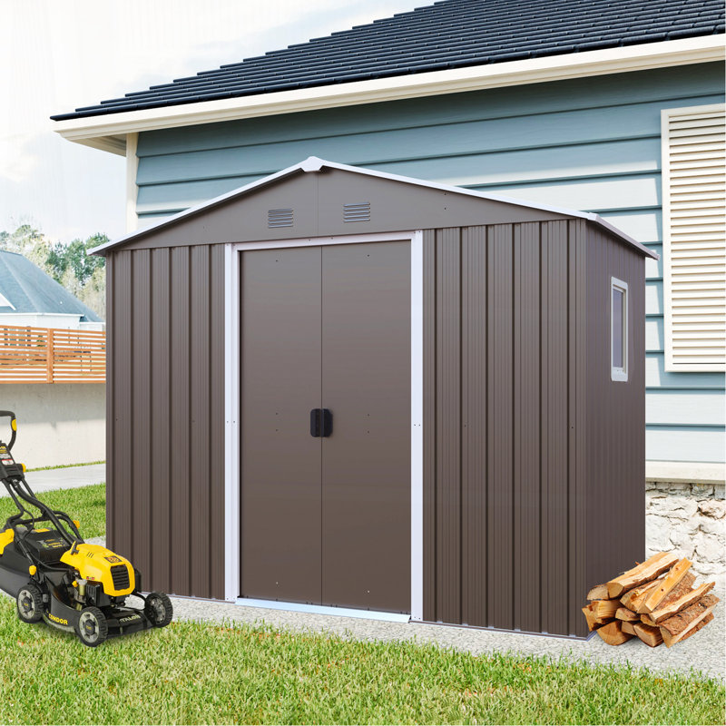 8Ft X 4Ft Outdoor Metal Storage Shed With Window And Metal Foundation,Gray, 74.8" H x 88.98" W x 46.85" D