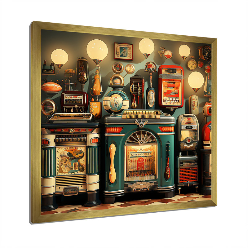 Nostalgic jukebox Tunes 3 - Jukeboxes, art mural sur toile, Cadre doré simple, H 16 po x l 16 po x P 1 po