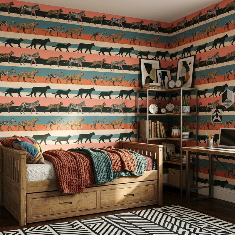 Papier peint safari zèbre guépard, Peler et coller