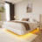 White Boucle Floating Bed with Light,King-121043322