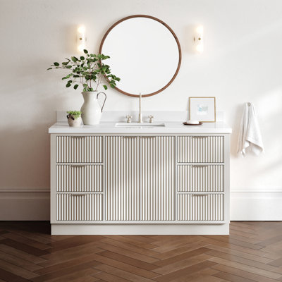 Haun Solid Wood Single Bathroom Vanity with 1.5'' Quartz Top