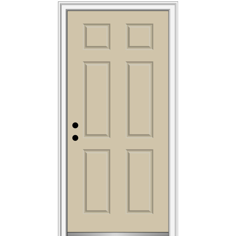 Porte extérieure simple en acier à 6 panneaux peints, H 81,75 po x l 30 po x P 2 po, S'ouvre à droite vers l'intérieur, Vert