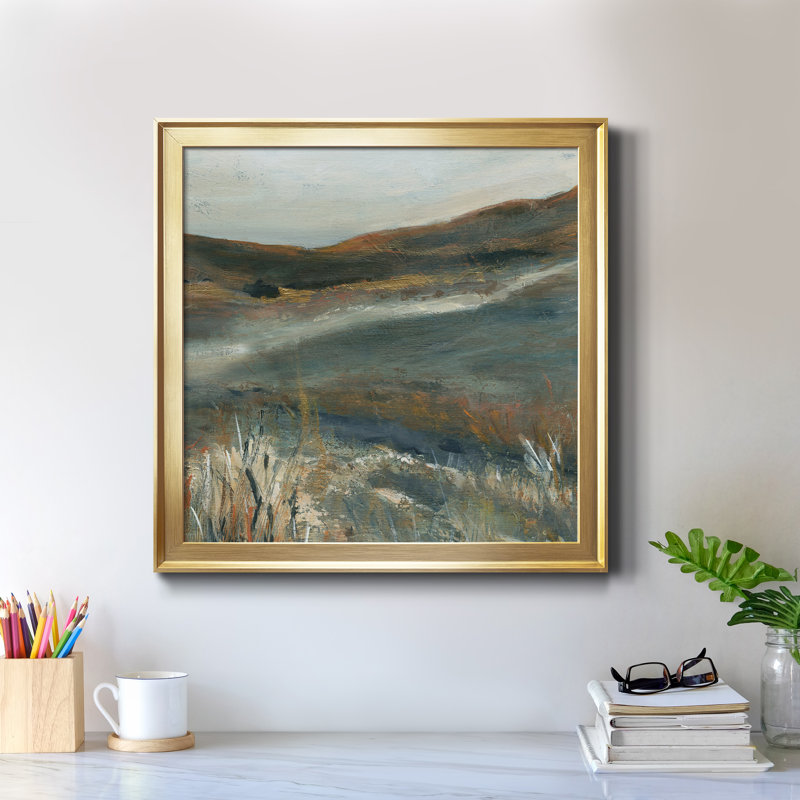 «Copper Dusk II», peinture sur toile encadrée, H 30,5 po x l 30,5 po x P 1,5 po, Toile encadrée dorée