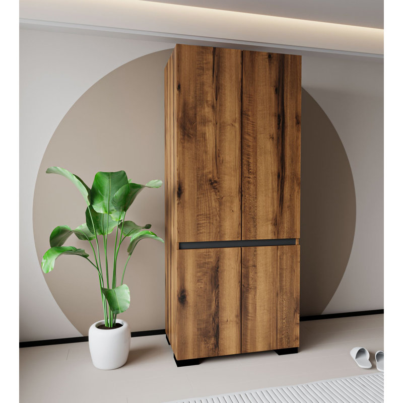 Armoire rustique avec nombreuses tablettes, noyer et anthracite, 35,4 x 82,7 x 17,7 pouces | Panneau de particules 100% mélaminé, pieds en plastique, fixation murale, capacité de tablette de 66 lb | Solution de rangement élégante et fonctionnelle