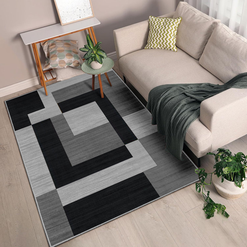 Milo Black & Grey Printed Area Rug - Modern Monochrome Color Area Rug for Contemporary Homes, Rectangle 160 x 230 cm